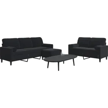 Pohovka 3dílná sedací souprava s poduškami a podhlavníky černá samet Černý3278426