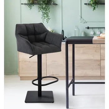 Barová židle 2 ks / set barová židle Deluso látkový potah, černá, tmavě šedá