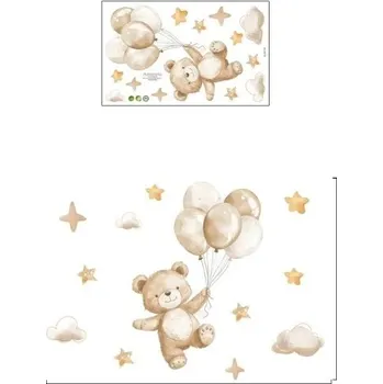Samolepící dekorace Samolepka na zeď 54,7 x 39,1 cm Medvídek s hnědými balonky Průsvitný matný vinyl Dekorace do dětského pokoje Roztomilá nástěnná ozdoba