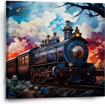 Obraz Sablio Obraz Parní lokomotiva v kouzelné krajině - 50x50 cm