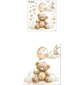 Samolepící dekorace Samolepka na zeď 38 x 35 cm Medvídek s králíčkem Průsvitný matný vinyl Jemná nástěnná dekorace do dětského pokoje Snadná aplikace