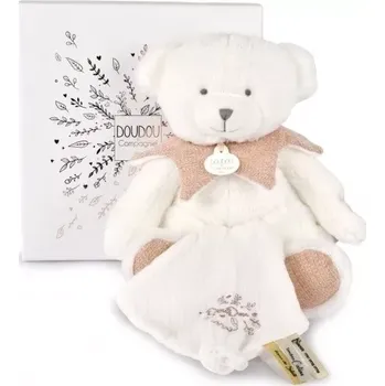 plyšák Dárková sada Doudou plyšový medvídek s dečkou 30 cm růžový