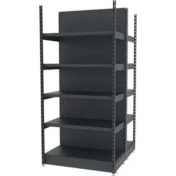 Dílenský regál Zesílený oboustranný obchodní regál – gondola MAGO H–210 cm, L–103 cm, G–128 cm, základní modul, grafitový