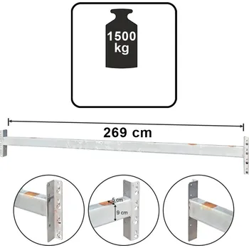 Dílenský regál Nosník DEXION Speedlock, délka 269 cm, profil 9×5 cm, nosnost páru nosníků 1500 kg, pozinkovaný
