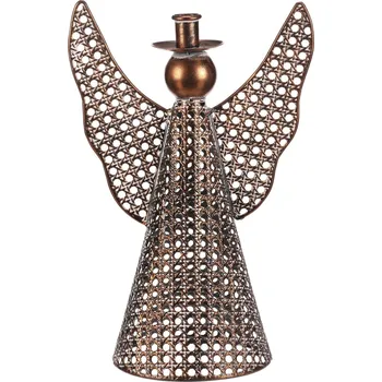 Bytová dekorace Autronic Anděl kovový - 35 cm, na kónickou svíčku, měděný
