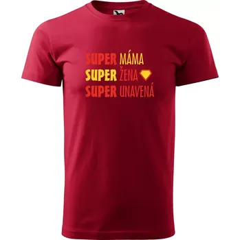 Pánské tričko Sablio Tričko s potiskem pro maminku SUPER MÁMA, super žena, super unavená - červené 5XL