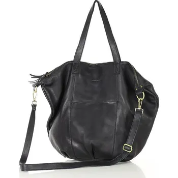 Kabelka MARCO MAZZINI Černá kožená shopper bag s pletenou vsadkou (VS1a) Velikost: ONE SIZE
