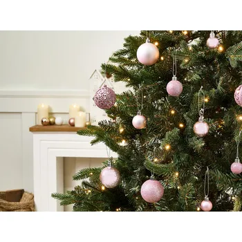 Vánoční dekorace Sada 100 vánočních ozdob růžové plastové závěsné tradiční moderní styl vánoční stromek vánoční koule třpytivé matné dekorace Beliani