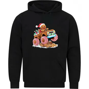 Pánská mikina Pánská mikina Vánoční Perníček v Monster Trucku (Velikost: 5XL, Barva: Černá)