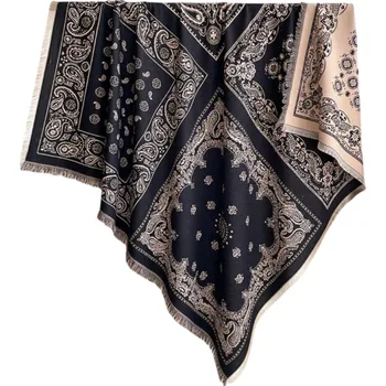 Šála Dámská šála 130 x 130 cm Polyesterová čtvercová šálka s třapatými kraji Elegantní jemný motiv Hřejivý módní doplněk pro podzim a zimu khaki