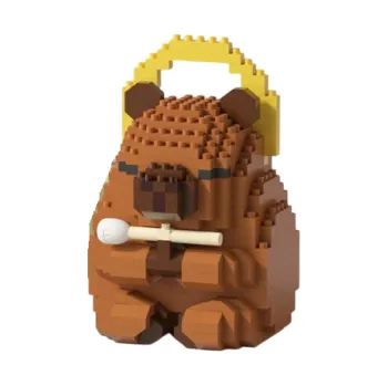 ostatní stavebnice Stavebnice 9,3 x 6 x 6,4 cm Sedící kapybara se žlutou svatozáří a bílým válečkem v tlapkách Roztomilý model z minikostek