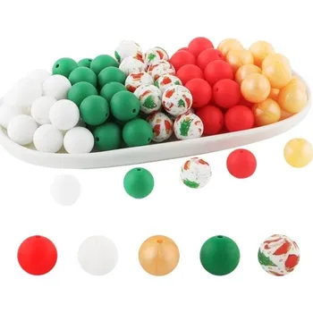 Sada silikonových korálků 15 x 15 mm Kulaté korálky 20 ks ve vánočních odstínech 5 barev po 4 kusech Kreativní materiál na výrobu náramků náhrdelníků přívěsků dekorací
