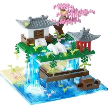ostatní stavebnice Stavebnice japonská zahrada 145 x 135 x 110 mm Mini bloky Vodopád Pagoda Sakura Tradiční japonský dům Mostek Dekorativní model pro děti i dospělé