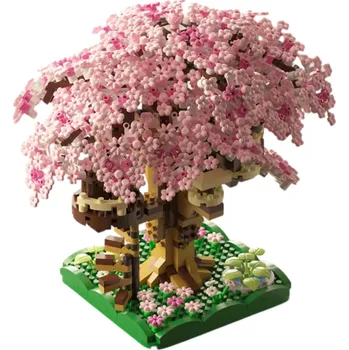 ostatní stavebnice Stavebnice stromového domku Sakura Růžová kvetoucí koruna s jedním domkem ve větvích a dekorativní zahradou kreativní model