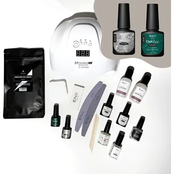 Kosmetika ENII NAILS ENII Gel Lak Sada AMAZING s lampou 54W - Zelená a Stříbrná Glitter