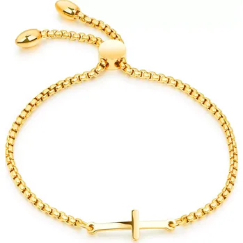Náramek Ocelový náramek ve zlaté barvě - vypouklý kříž, čtvercový řetízek, posuvné zapínání
