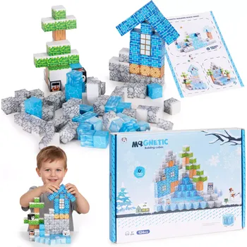 ostatní stavebnice Magnetické stavební kostky pro děti 124 dílků – zimní edice