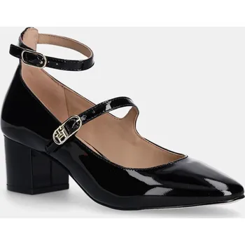 Dámské lodičky Kožené lodičky Tommy Hilfiger PUMP DOUBLE STRAP PATENT LEATHER černá barva, na podpatku, FW0FW08566 99X, EUR 38