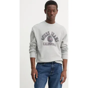 Pánská mikina Bavlněná mikina Guess Jeans pánská, šedá barva, s potiskem, M5RQ40 KCPR1 M5RQ40.KCPR1 90A, vel. XL