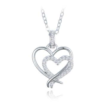 Náhrdelník Moonlit Stříbrný náhrdelník se dvěma srdci a čirými zirkony