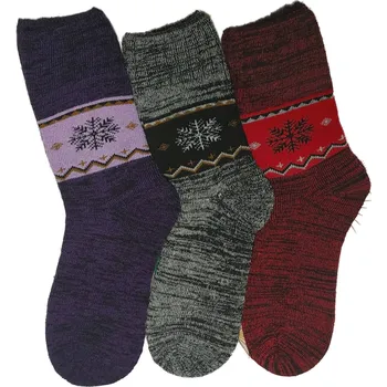 Dámské ponožky AMZF Zimní/Vánoční Ponožky Merino Look - Hřejivé Zdravotní Termo Ponožky (BALENÍ 3 KUSY) Barva: Vzor 2, Velikost: 35-38