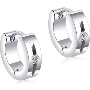 Náušnice Kulaté ocelové náušnice ve stříbře - čirý zirkon, podlouhlý výřez