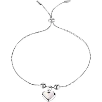 Náramek Ocelový náramek, stříbrná barva - tenký řetízek, hladké kuličky, přívěsek ve tvaru srdíčka