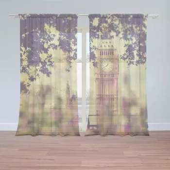 Záclona Sablio Záclony Londýn Big Ben Flowers: 2ks 150x250cm