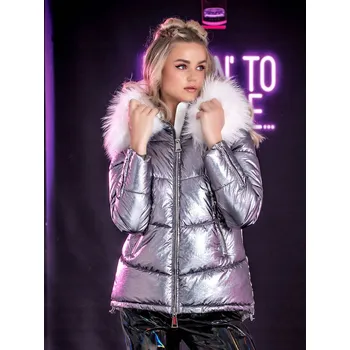 LOCO LUXO Stříbrná bunda se zvěřinou 36