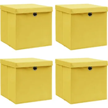 Úložný box Úložné boxy s víky 4 ks žluté 32 x 32 x 32 cm textil IM_288366