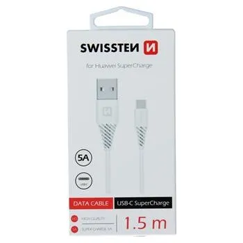 Datový kabel SWISSTEN USB / USB-C SUPER CHARGE 5A 1,5m white