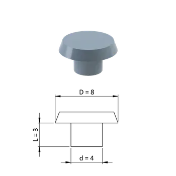 Vnitřní krytka kulatá ø 8 mm, otvor ø 4 mm, šedá, plast