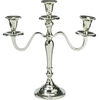 Svícen Kovový svícen 3ramenný 29x10x30 cm, barva stříbrná, dekor 1