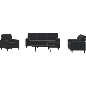 Pohovka 4dílná sedací souprava s poduškami a podhlavníky černá samet Černý3278386