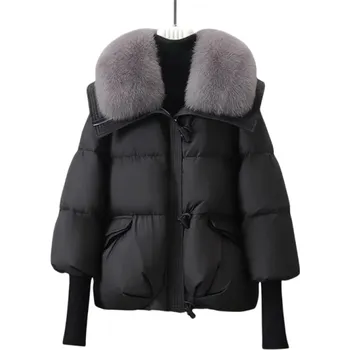 Dámská zimní bunda Kožichový límec Zapínání na zip Teplý měkký materiál Polyester bavlna Kapsy na ruce Elegantní bunda na zimu černá XL