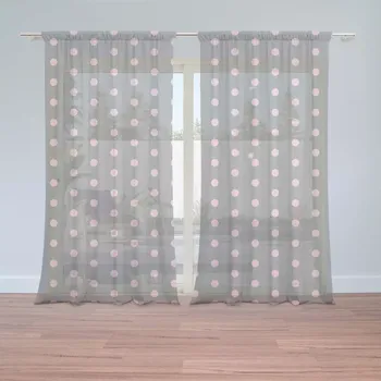 Záclona Sablio Záclony Růžové puntíky na šedé: 2ks 150x250cm