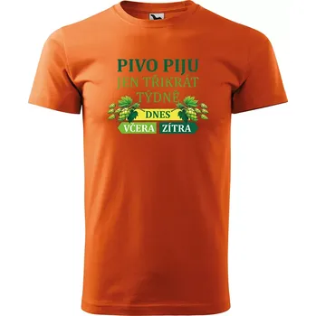Pánské tričko Sablio Tričko s potiskem Pivo piju jen třikrát týdně - oranžové L