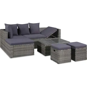 Zahradní sestava Nábytek XL 4dílná zahradní sedací souprava s poduškami polyratan šedá 43956