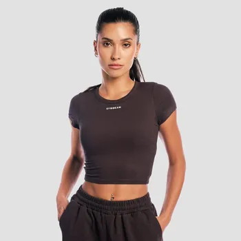 Dámské tričko GymBeam Women‘s Aura Cropped T-Shirt Tee Brown L hnědá