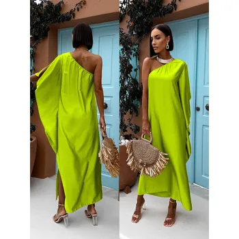 Dámské šaty Neon zelené elegantní šaty HUDIESI přes rameno Velikost: ONESIZE