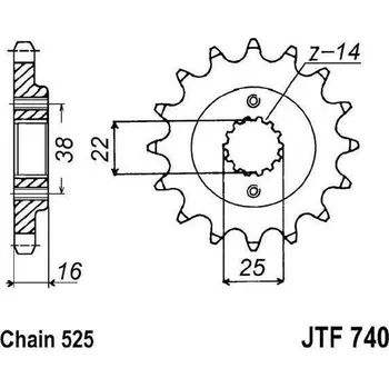 Řetězová sada pro motocykl Řetězové kolečko JT JTF 740-14 14 zubů, 525