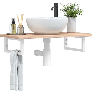 Koupelnový nábytek Deska pod umyvadlo nástěnná ocel a masivní dubové dřevo Hnědá3302328