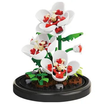 ostatní stavebnice Stavebnice květina v poklopu 85×93 mm Bílý květ s červenými detaily 127 dílků Dekorativní model s jemnými okvětními lístky a propracovanou strukturou