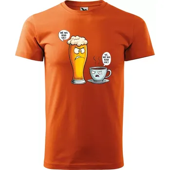 Sablio Tričko s potiskem Mě má rád víc - pivo vs. káva - oranžové L