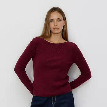 Dámský svetr Reserved - Svetr s lesklou aplikací - hnědá - 225GV-83X - 225GV-83X-M