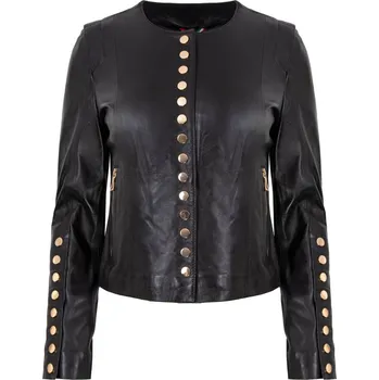 ALEXANDRA MILANO ETNA Italská luxusní bunda z černé jehněčí kůže se zlatými nýty. 50