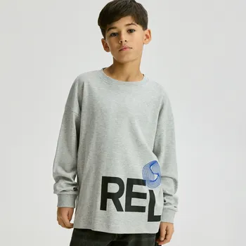 Chlapecké tričko Reserved - Bavlněné tričko s potiskem a dlouhými rukávy - světle šedá - 573FJ-09M - 573FJ-09M-158