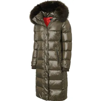 ROCKANDBLUE FARROW COAT 110 cm - Olivový péřový kabát s kapucí a mývalím límcem 34