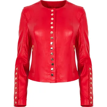 ALEXANDRA MILANO ETNA Italská luxusní bunda z červené jehněčí kůže se zlatými nýty. 36