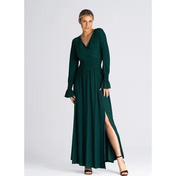 Dámské šaty Maxi šaty s volánkovými rukávy, psaníčkové M940 Barva: Zelená, Velikost: S/M